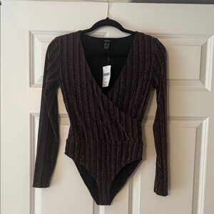 Forever 21 Long Sleeve Sparkly Striped Bodysuit